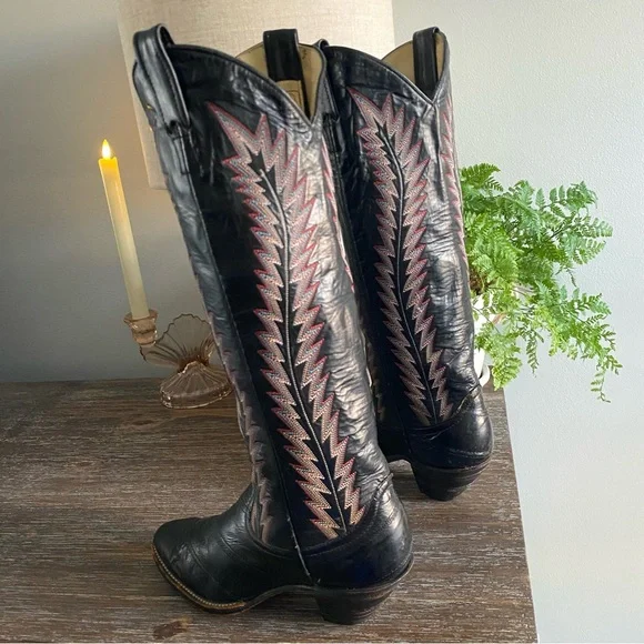 LARRY MAHAN Vtg Eel Skin Exotic Tall Knee High Cowgirl Cowboy Western Boots 6.5B - Picture 7 of 16